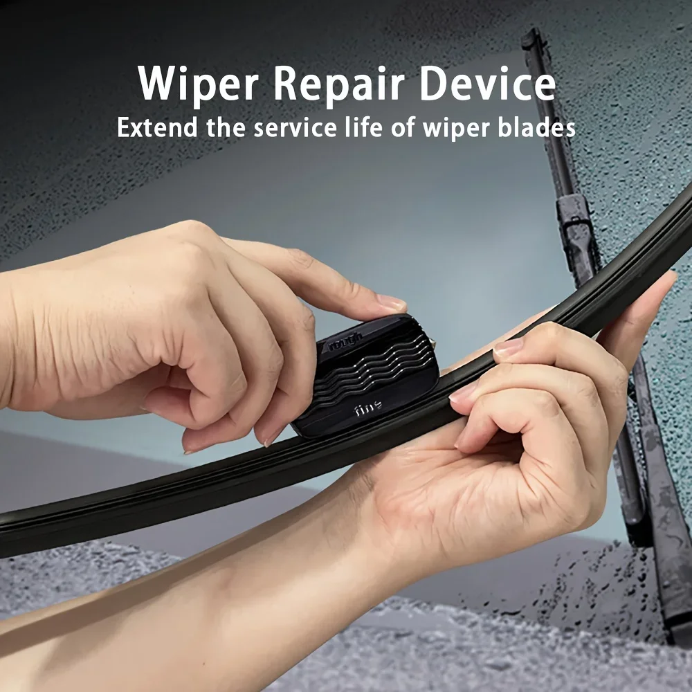 Portable Car Wiper Repair Kit - Emergency Window Shatter with Metal Safety Hammer, Non Marking Wiper Blades