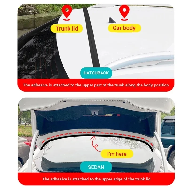 Fita de Borracha para Vedação de Abertura do Porta-Malas de Carro, Adesivo de Borracha Preto para SUV e Hatchback, Acessórios Automotivos à Prova de Poeira para a Borda Superior