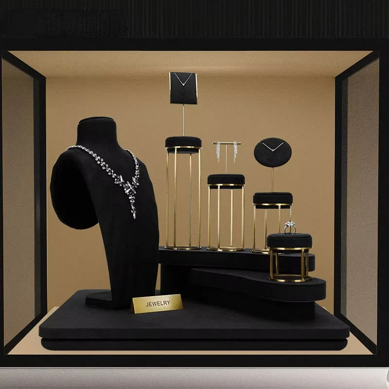 High-end black ultra-fine window necklace, human neck, metal jewelry display props, earrings, bracelet stand