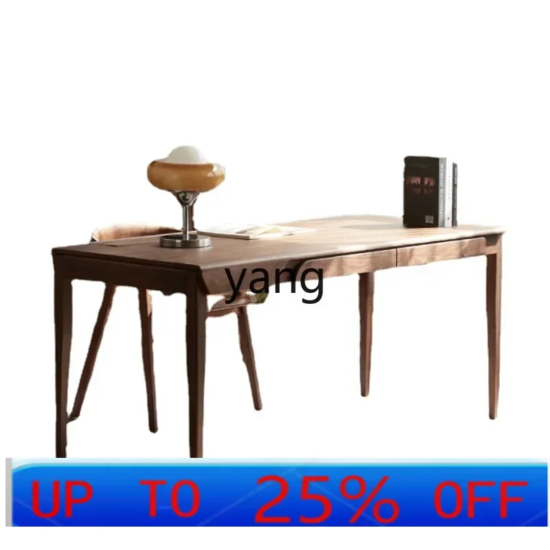 LMM Desk Light Luxury Black Walnut Solid Wood Simplicity Modern Home Study Computer Desk Writing Desk