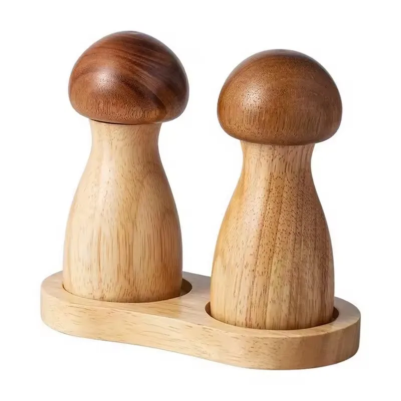 

Creative Mushroom Wood Pepper Grinder Sea Salt Black Pepper Grinding Bottle Base Set Kitchen Spice Mill Wooden Salt Gadgets