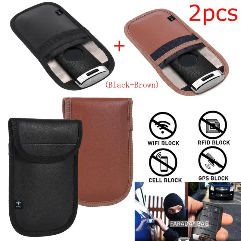 

Feegow Anti-theft RFID Signal Blocking Faraday Keyless Entry 2pcs Car Key Pouch Case Bag RFID Signal Blocking Bag Cover Keychain