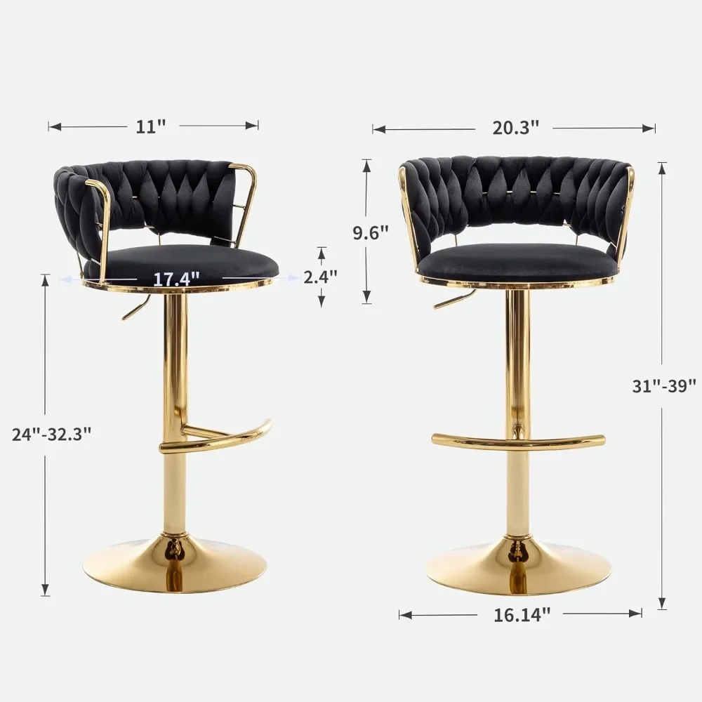 Ensemble de tabourets de bar réglables en velours, tabourets de bar à dossier bas, tabouret de bar à percussion à 360 °, recommandé par le comptoir, 4 pièces