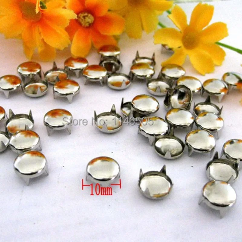 100PCs Silver Tone Round Spike Rivet Studs Spots 10mm Rivet Spike Stud Punk Leather craft DIY craft Accessories lywj-0013