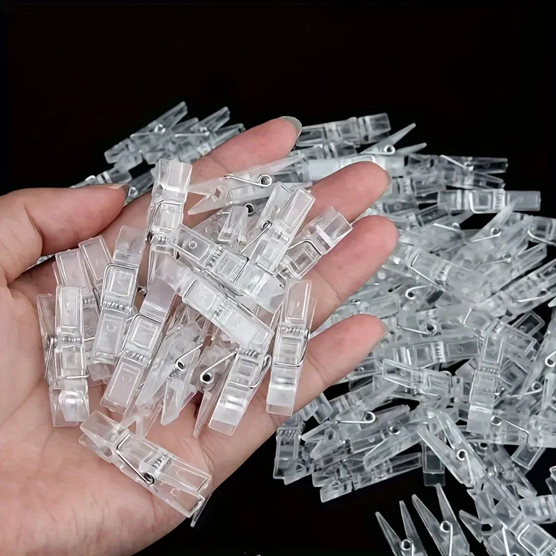 22pcsPhoto folder Transparent plastic clips，Large model Transparent small clips Clothes pin Hanging photo clip string lights pho
