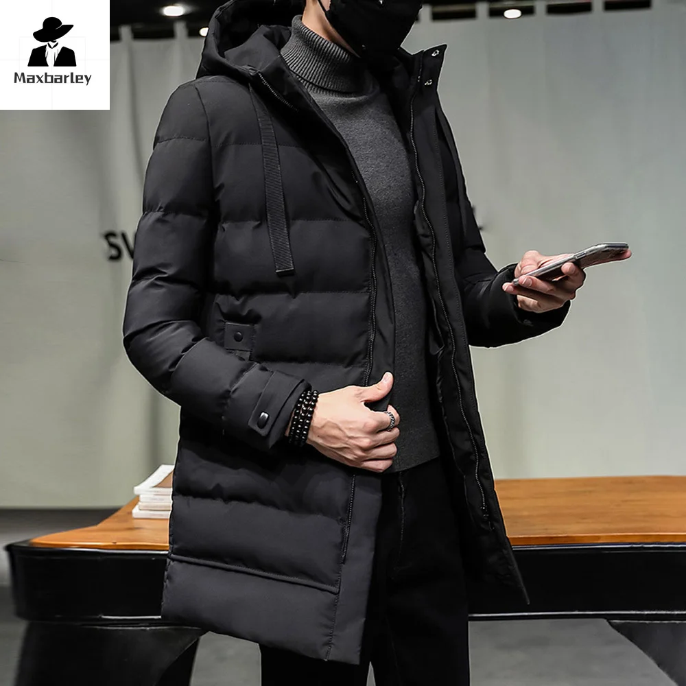 Parkas con capucha para hombre, abrigos informales, chaquetas delgadas con cremallera, abrigos largos gruesos y cálidos, moda de Color sólido, Invierno