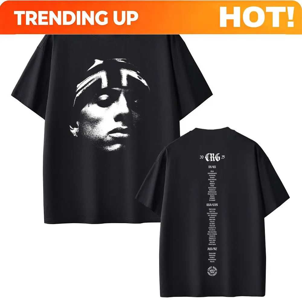 Customization Rapper Central Cee Face Graphic T Shirt CAN'T RUSH GREATNESS World Tour 2025 T-shirt Men Women Hip Hop Fashion Ove