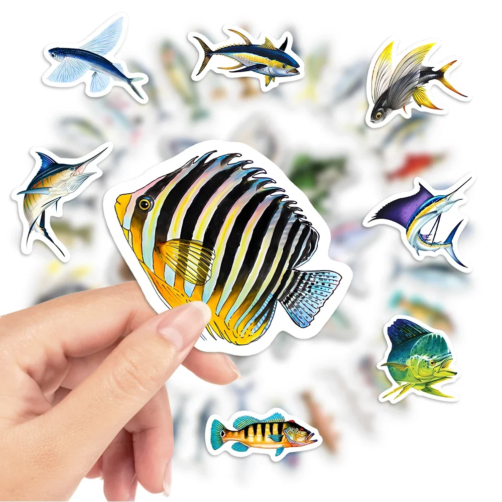 Mixed Fish Fishing Stickers Ocean Fish DIY Toy Gift Decorative Decal for Phone Laptop Bottles Luggage Waterproof