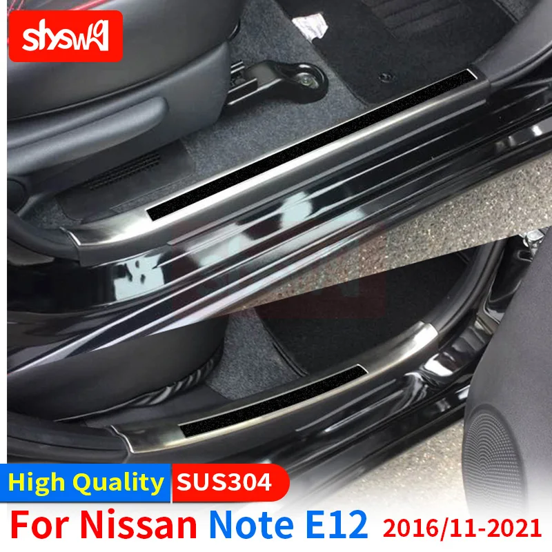 Car Door Sill Scuff Plate Chrome Hairline Styling for Nissan Note E12 2017- 2021 Stainless Steel Decorate High Grade Accessories