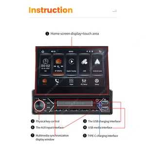 MEKEDE-Manual Auto Retrátil Tela MP5 Player, Auto-rádio, Carplay Android, Navegação GPS, FM, BT, USB, Universal, 7 10 principais vendas multimidia retratil - №7