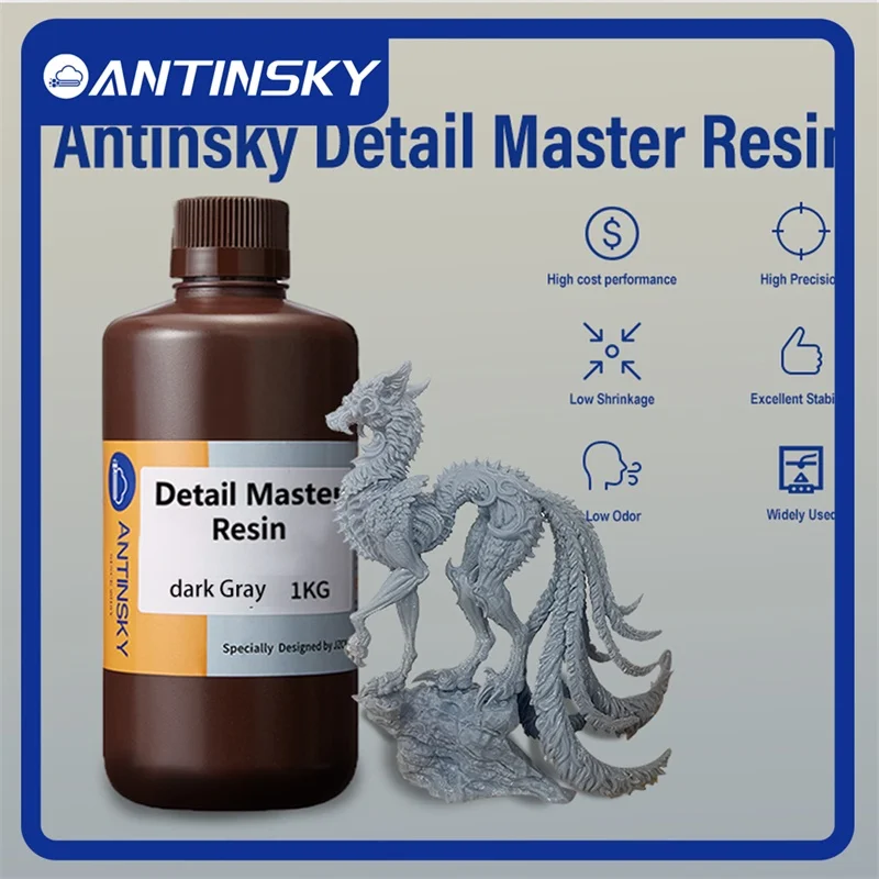 

Смола для 3D-принтера Antinsky Detail Master, 405 нм, 1 кг, используется для Elegoo/Anycubic/Creality, ЖК-дисплей, 3D-смола, высокая точность и низкая усадка