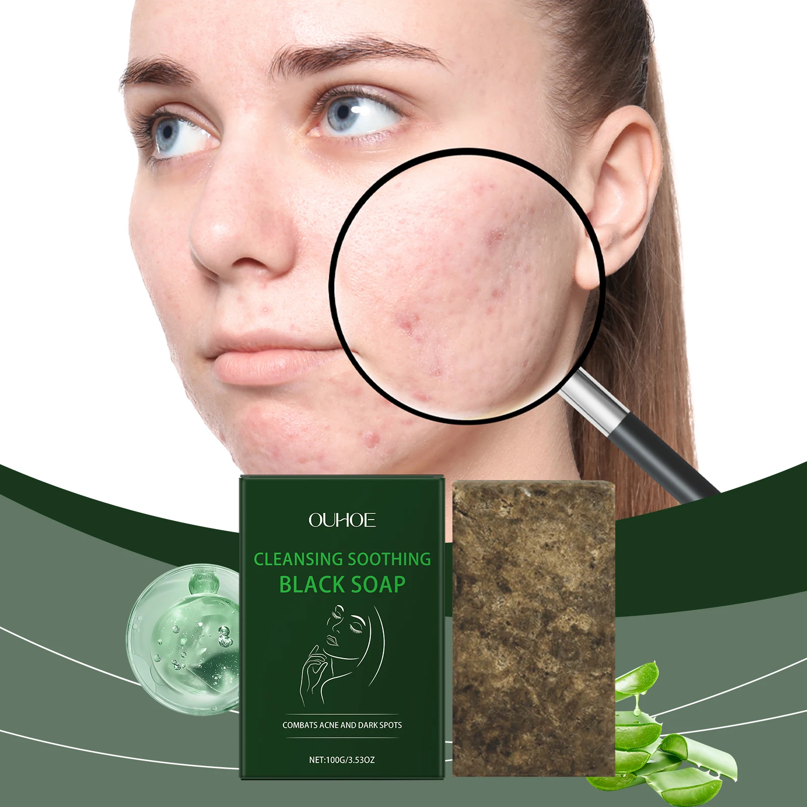 Savon noir – Barre nettoyante et apaisante pour le visage et le corps, combat l'acné et les taches foncées, savon exfoliant naturel pour une peau claire