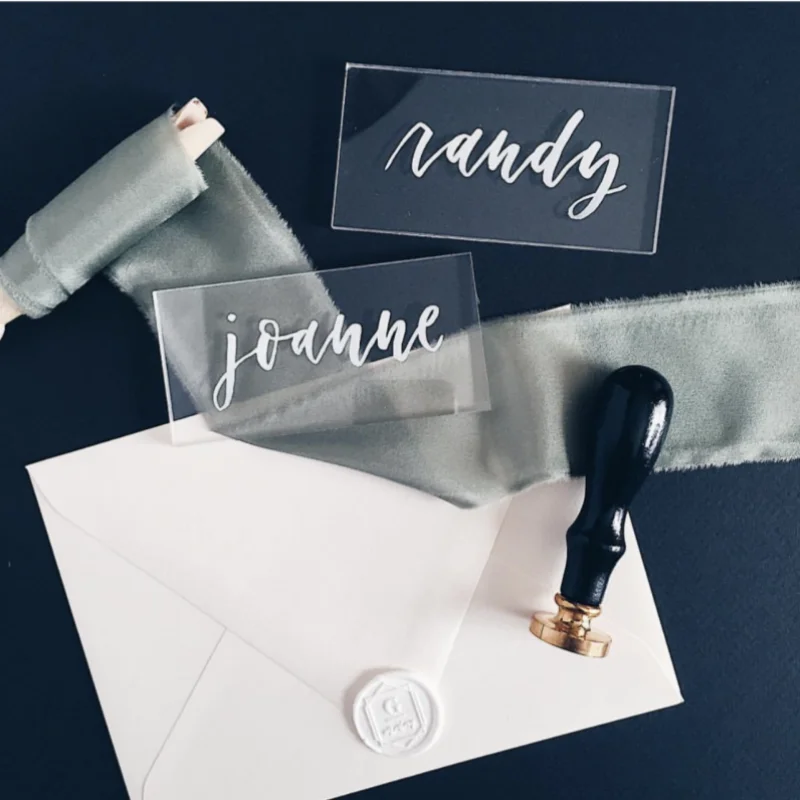 

Clear Acrylic Place Cards Wedding Name Plate With Hole Rectangle Blank Setting Sign Tag For Stationery Event Decoration