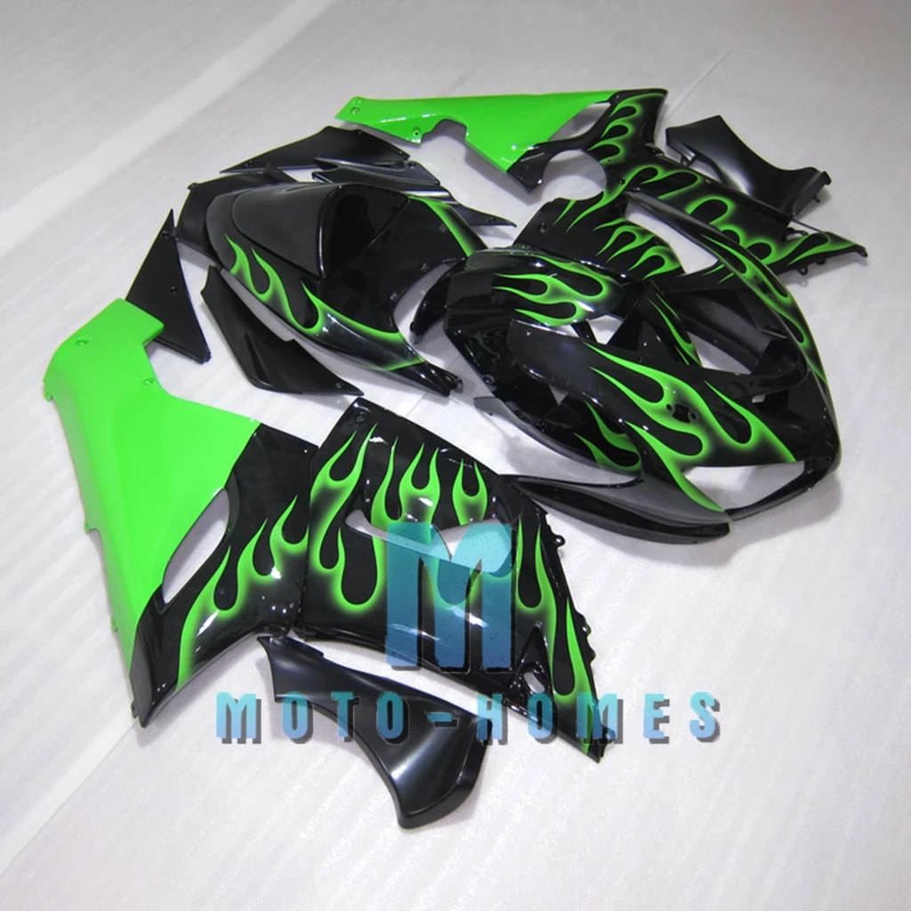 Prime Fairing Kit for ZX-6R 2005 2006 Kawasaki Ninja ZX6R 05 06 636 100% Injection Wrecked Rebuild Bike Bodywork Green Flames