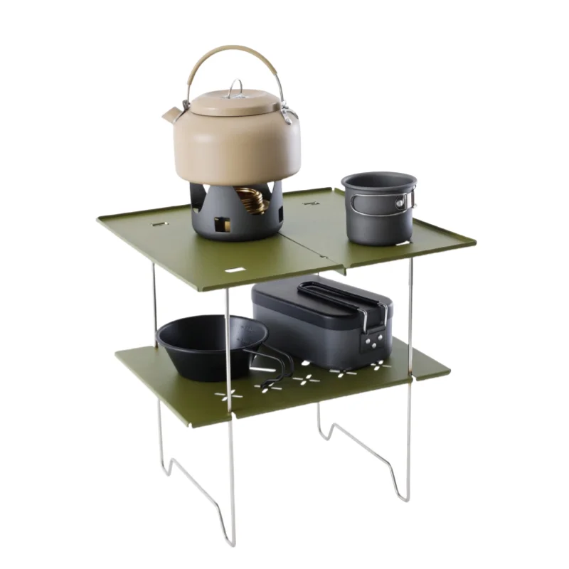 

Outdoor Camping Table Portable Folding Table Storage Rack Double-layer Steel Plate Table Mini Splicing Aluminum Alloy BBQ Table