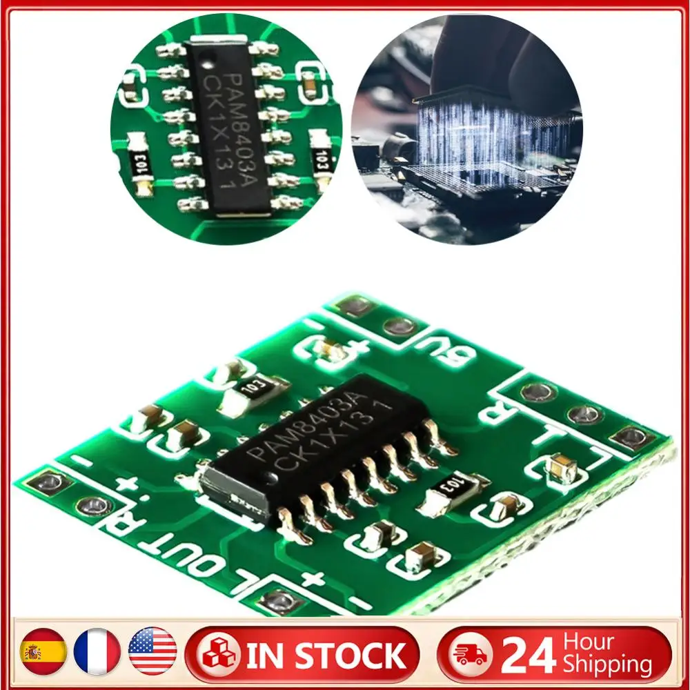 

PAM8403 Модуль усилителя мощности звука класса D 2-канальный модуль цифрового усилителя звука 2x3 Вт USB источник питания для регулировки громкости