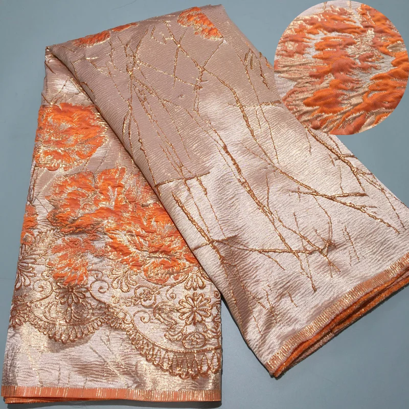 African Brocade Damask Lace Fabric 2024 High Quality 5 Yards Gilding Nigerian Jacquard Lace Fabric French Dress for Women A3983