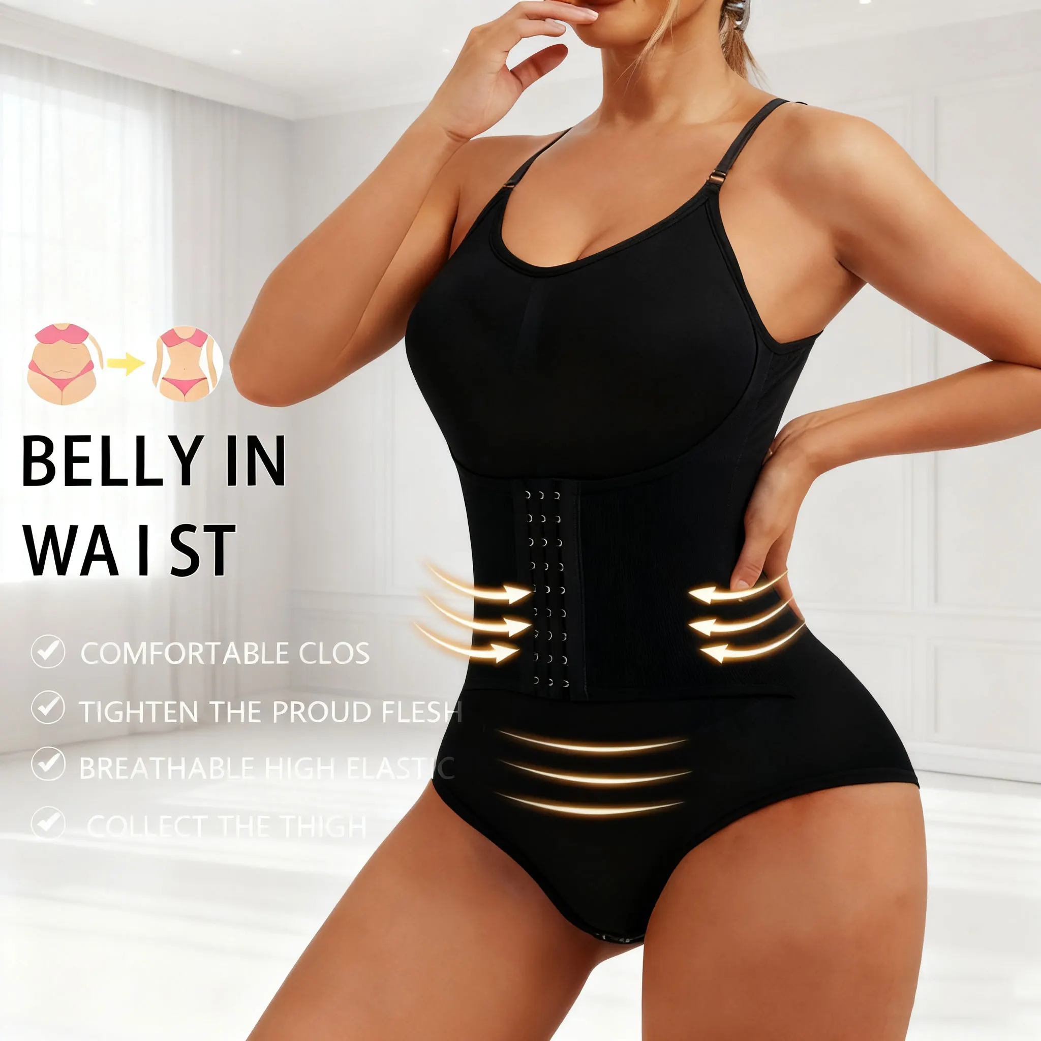 Bodysuit Shapewear mit Gürtel Frauen Bauchkontrolle Fajas Body Shaper Taillentrainer Abnehmen Cincher Korsett Tops Gym Bauchtrimmer