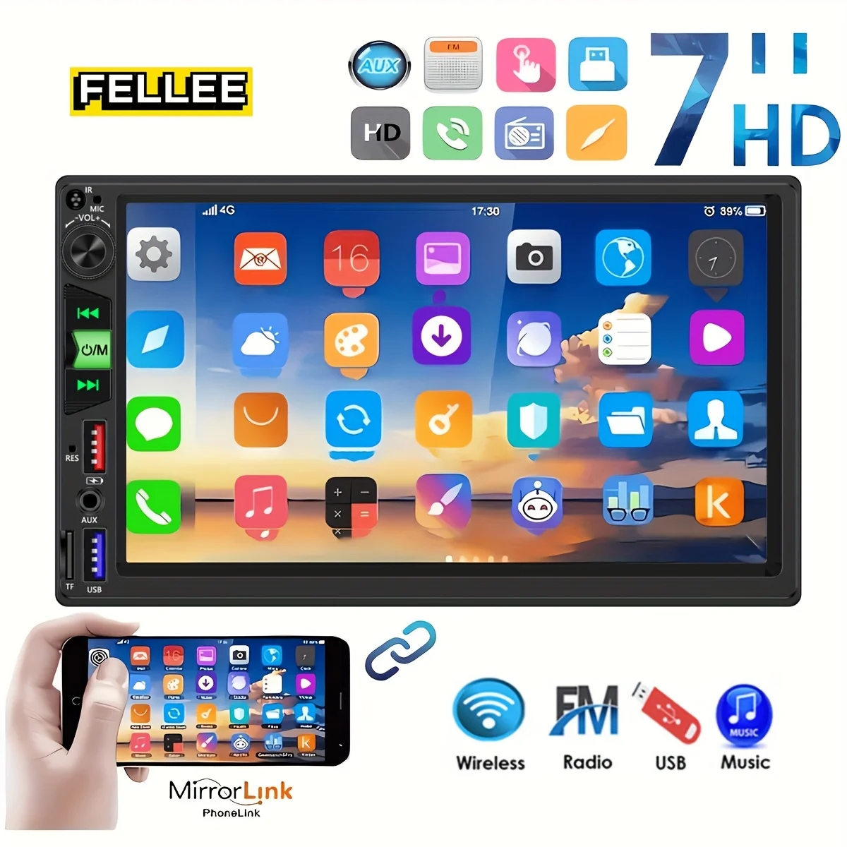 2 Din 17,78 cm Autoradio-Player Multimedia-Stereoanlage Bildschirmpanel FM/USB/AUX Unterstützung für Rückfahrkamera