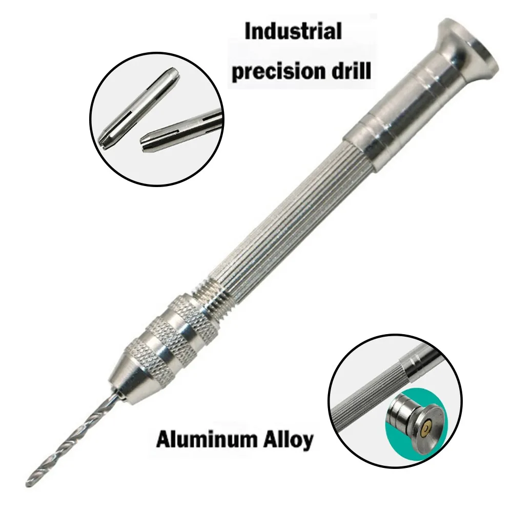 Craft Hand Drill Tool DIY HSS Silver Tool With 10pcs Drill 0.8~3mm 11pcs Aluminum Bit Jewelry Hand Drill Chuck