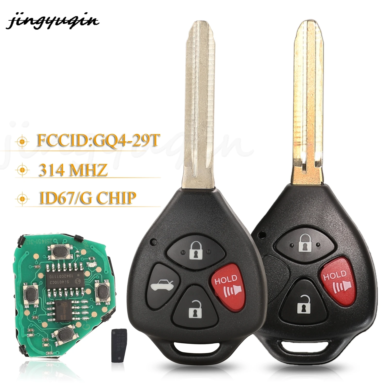 

jingyuqin 3/4 Buttons Remote Car Key Fob 314Mhz ID67 Chip GQ4-29T For Toyota USA Corolla Matrix 2008-2010 Pontiac Vibe