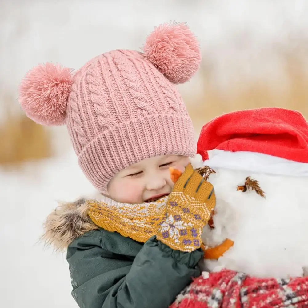 Children Cold Weather Hat Warm Knitted Children's Hat with Plush Ball Decor Anti-slip Design for Boys Girls Toddler for Winter