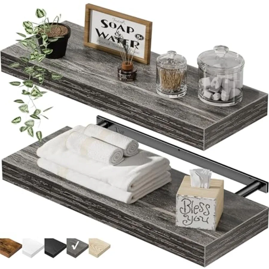 

Bathroom Floating Shelves for Wall - 15.7" Wall Mounted Shelf Over Toilet Farmhouse Home Decor Display Bookshelf Small 15.7 x 6