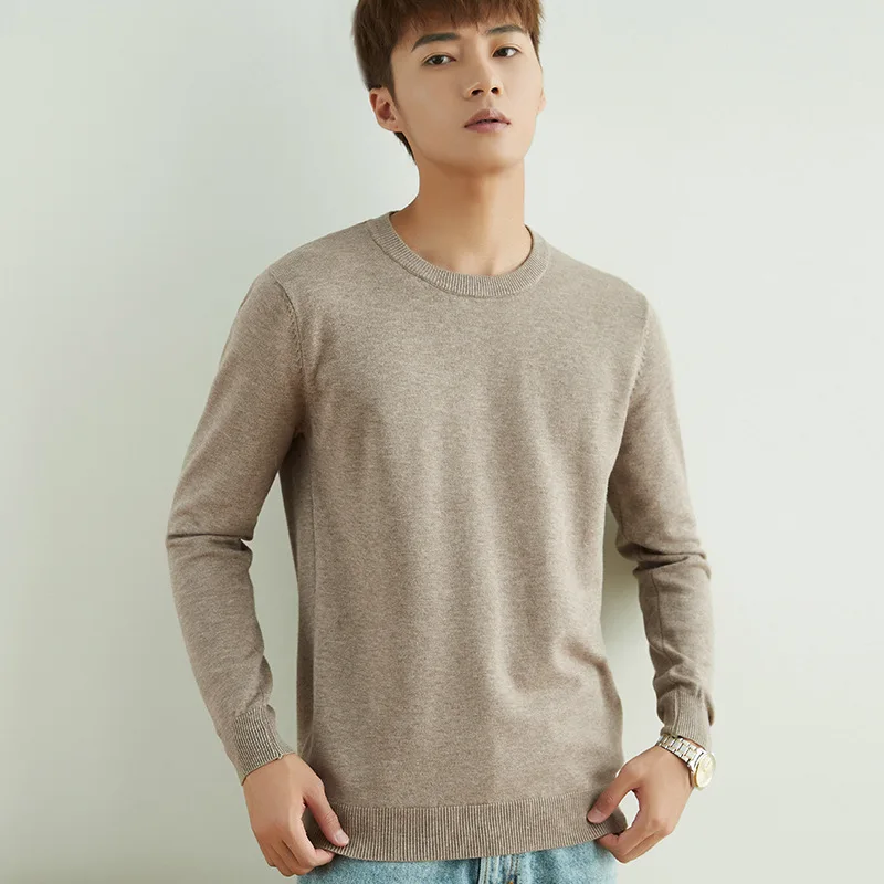 Autumn and Winter Sweater Men's Round Neck Big Size Loose Pullover Solid Color Cashmere   V-neck Underlay Knit A87