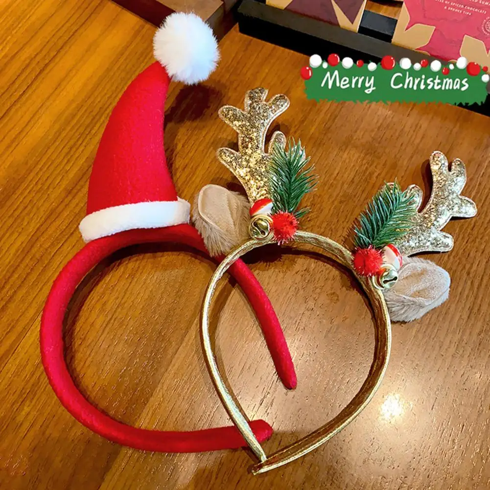 Christmas Headband Holiday Antler/Santa Hat Hairband Women Dress-up Hair Accessory for Christmas Halloween Parties