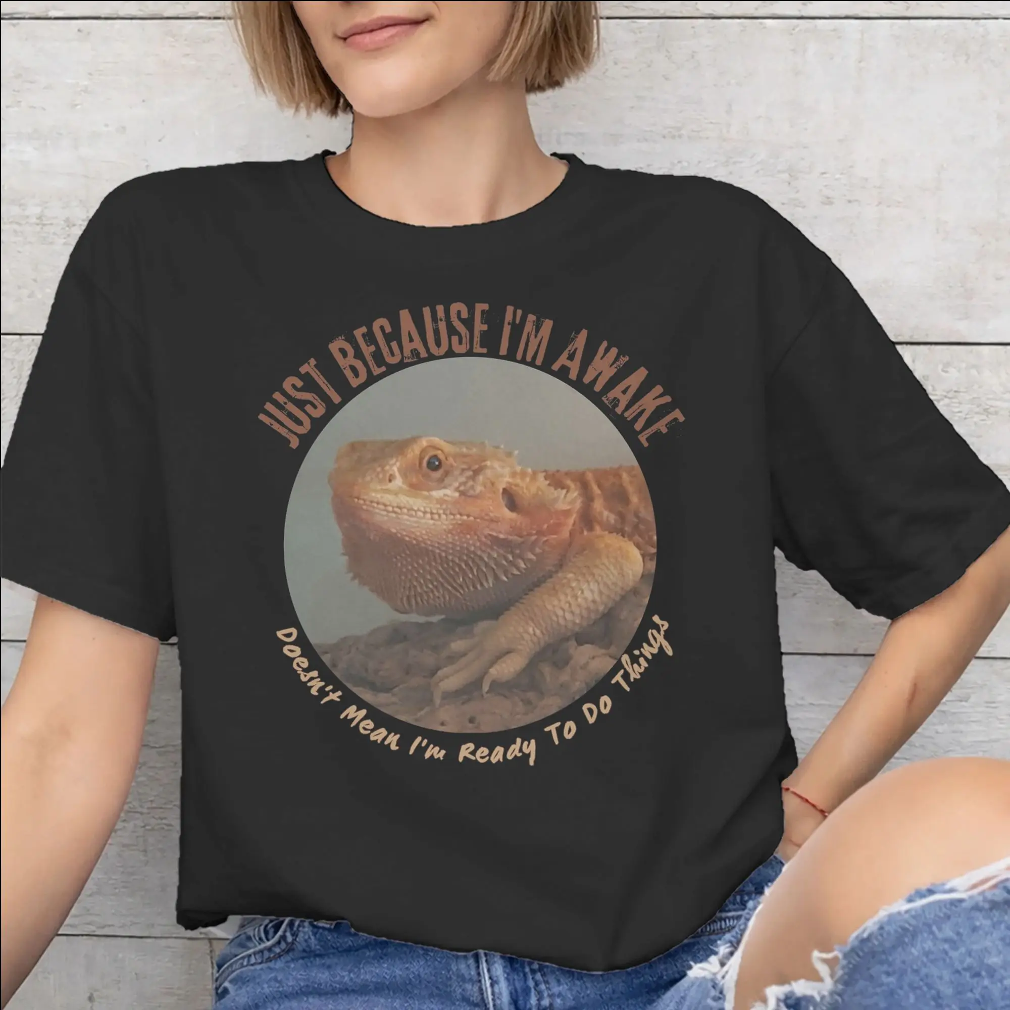 Men Women Graphic Printing Just Because I'm Awake Funny Quote   Tee T Shirt Pure Cotton  T-shirts Clothes