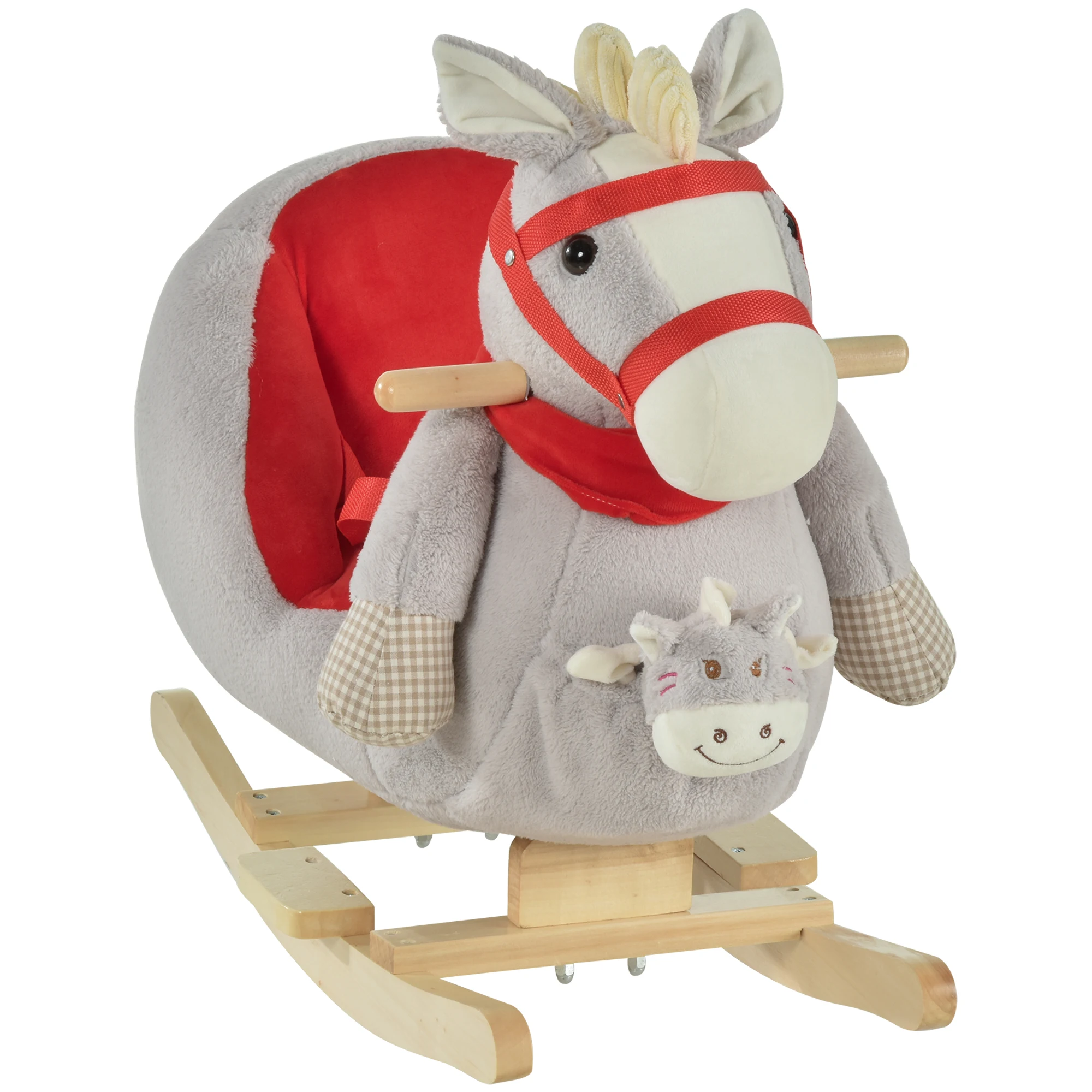 

Kids Ride-On Rocking Horse Toy, Rocker with Lullaby Song, Hand Puppets & Soft Plush Fabric for Children 18-36 Months, Gray