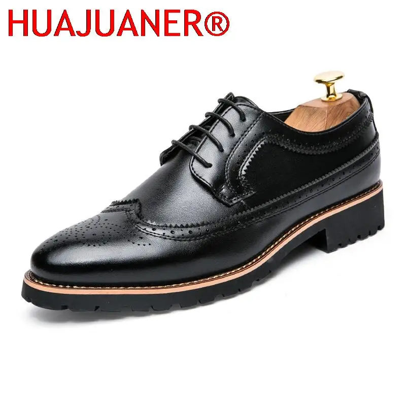 

2023 Men Dress Shoes Leather Fashion Derby Shoes Classic Casual Business Wedding Footwear Lace-up British Style Male Formal Shoe