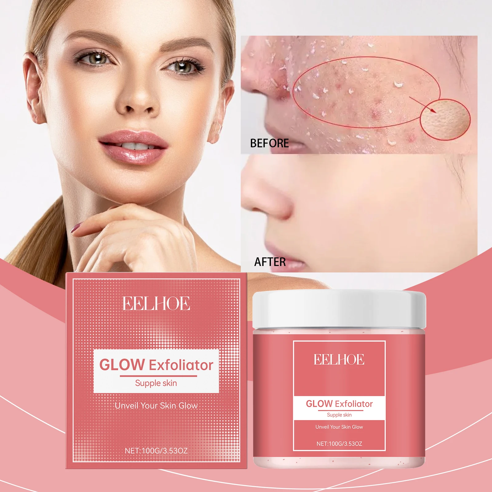 GLOW Exfoliator - 100g/3.5oz Facial & Body Scrub for Radiant Skin - Gentle Physical Exfoliator to Reveal Supple, Glowing Skin