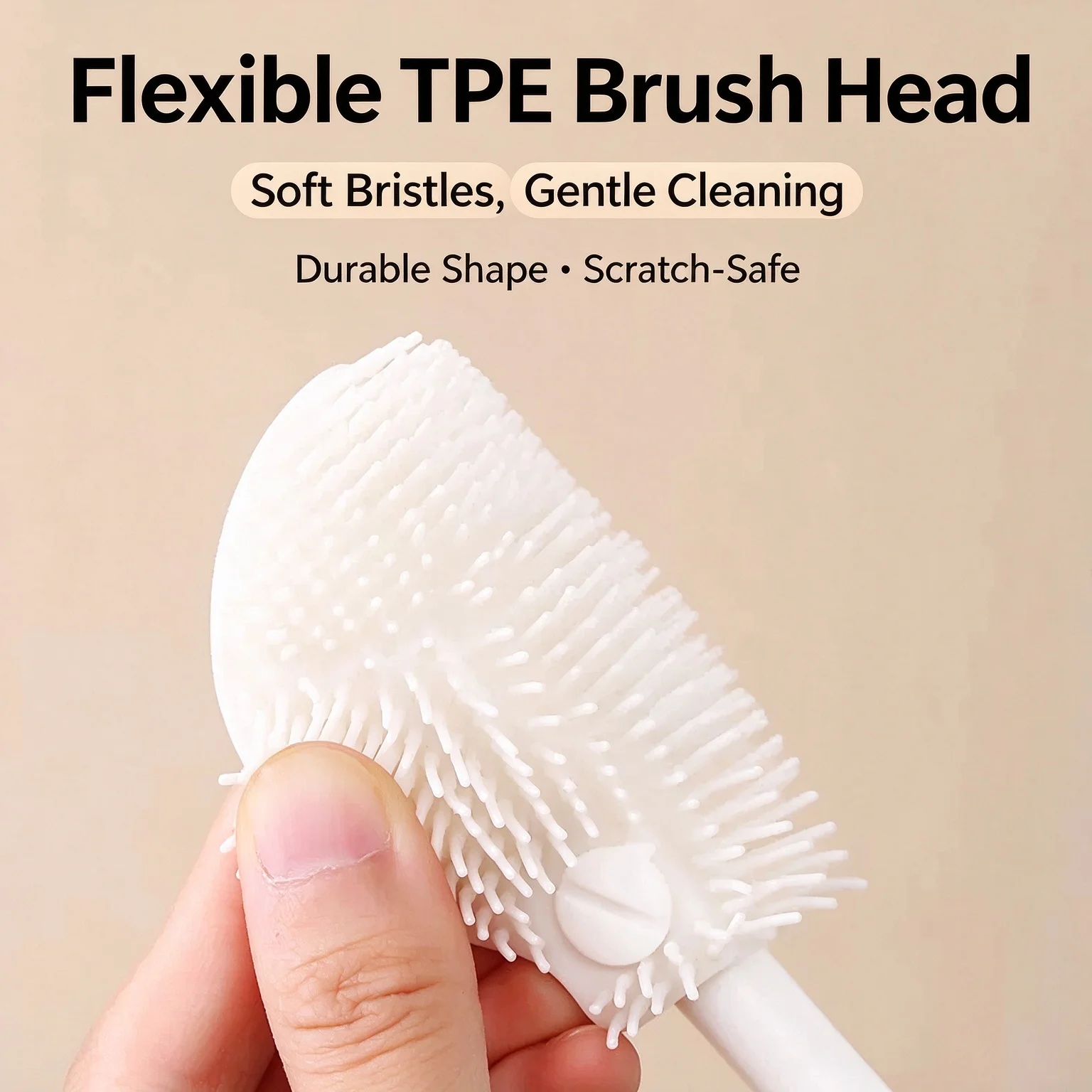 Long Handle Silicone Bottle Cleaning Brush, 90° Foldable Soft TPE Bristles, Deep Cleaner for Wine Glasses, Water Bottles, Baby B