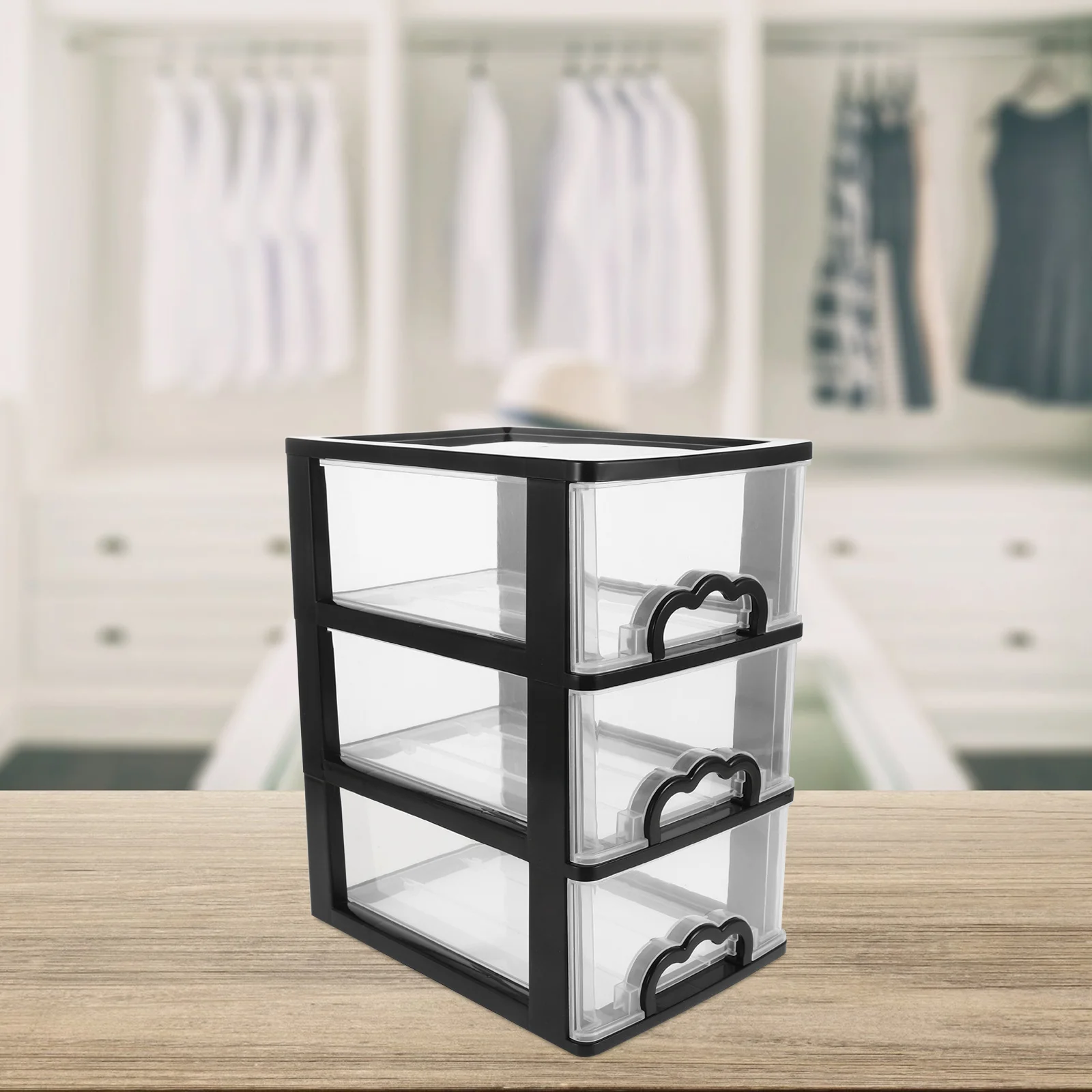 منظم درج سطح المكتب البلاستيكي القابل للتكديس، صندوق تخزين منزلق مكون من 3 طبقات لمستلزمات المطبخ والمستحضرات التجميلية