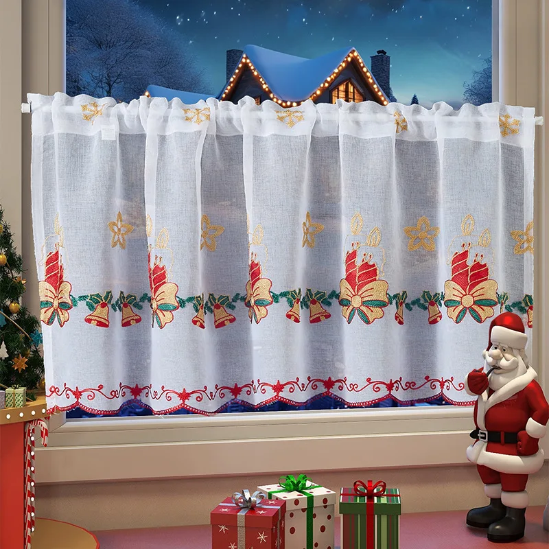 Kitchen Short Curtain Room Decoration Gauze Curtains Coffee Living Partition Bedroom American Christmas Cabinet Door Tulle Drape