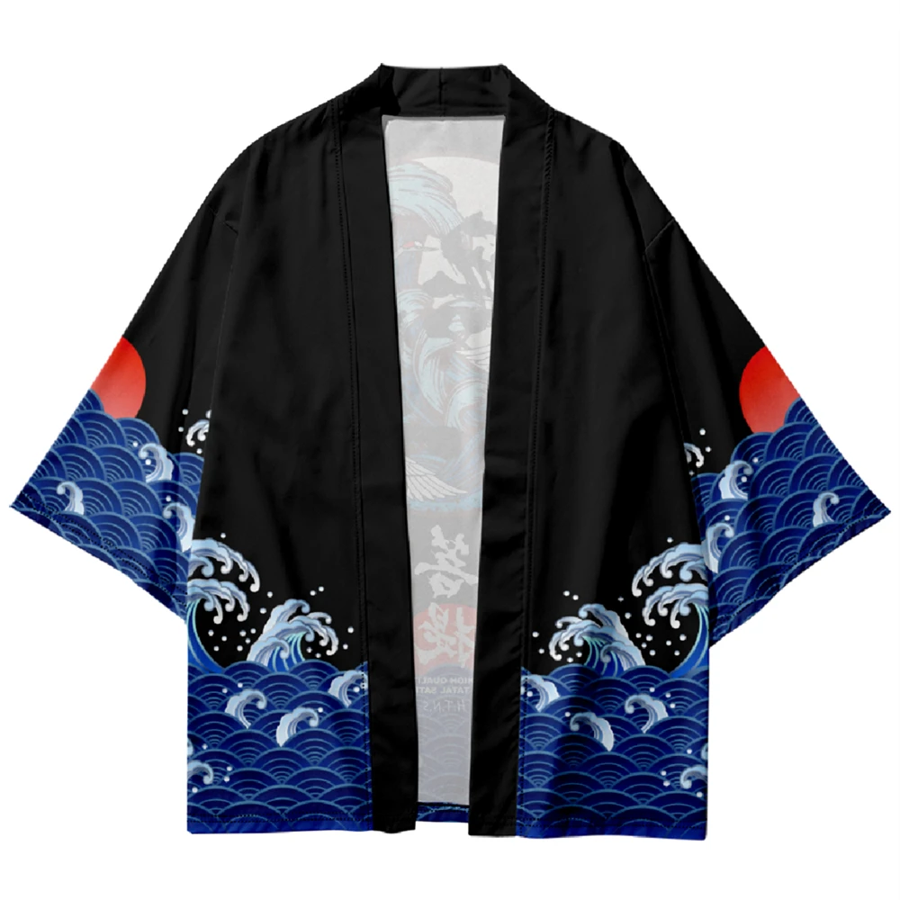 Japanese Streetwear Samurai Shirts Harajuku Prajna Crane Print Cardigan Tops Beach Traditional Haori Plus Size 4XL 5XL 6XL