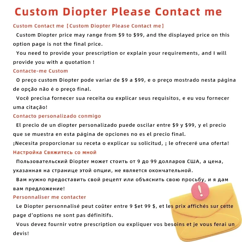 

KSVEREN Provide Customers With Price Difference Link Or Special Custom Diopter Please consult us before placing an order