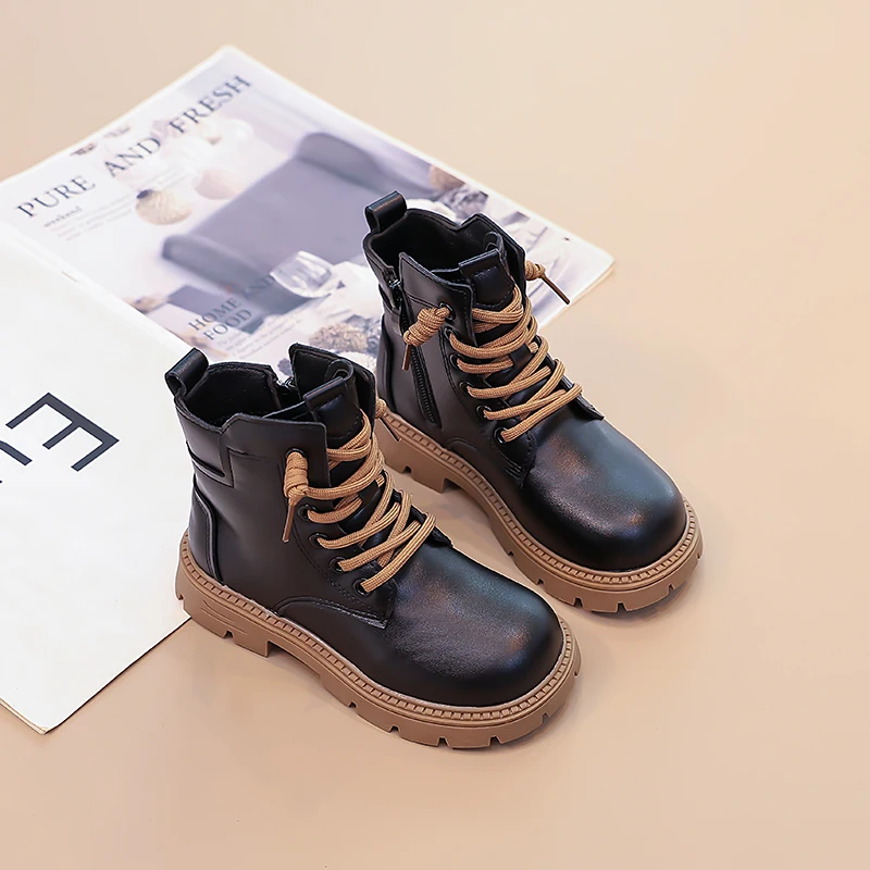 Stivali in pelle per bambini Quattro stagioni Scarpe singole semplici per ragazzi e ragazze 3-18 anni Stivali singoli per bambini corti imbottiti e ispessiti