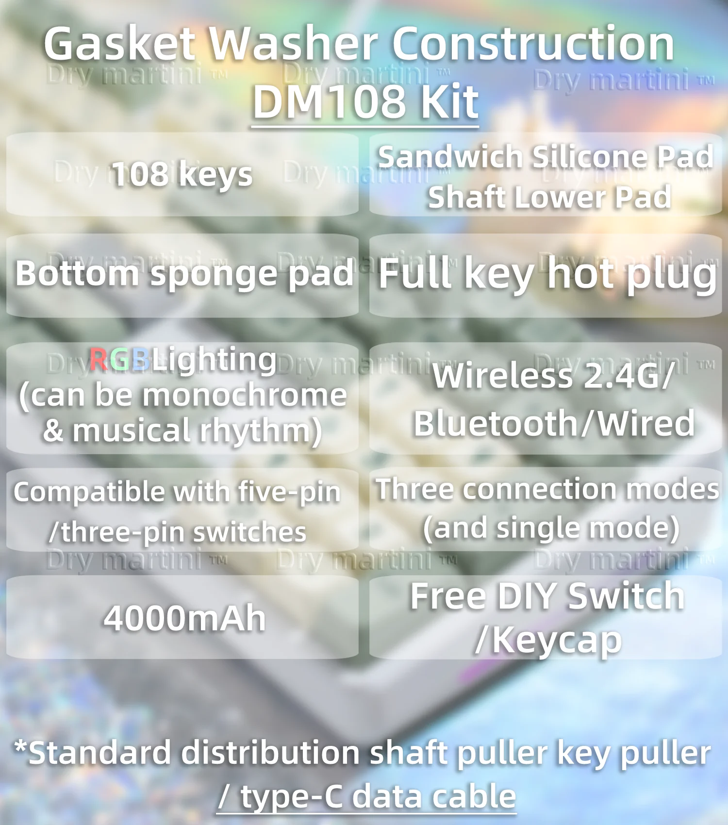 DM108 2.4G/Bluetooth/Wired Full Key Mechanical Keyboard Gasket Three-Mode Customer Hot Plug Mute Kit