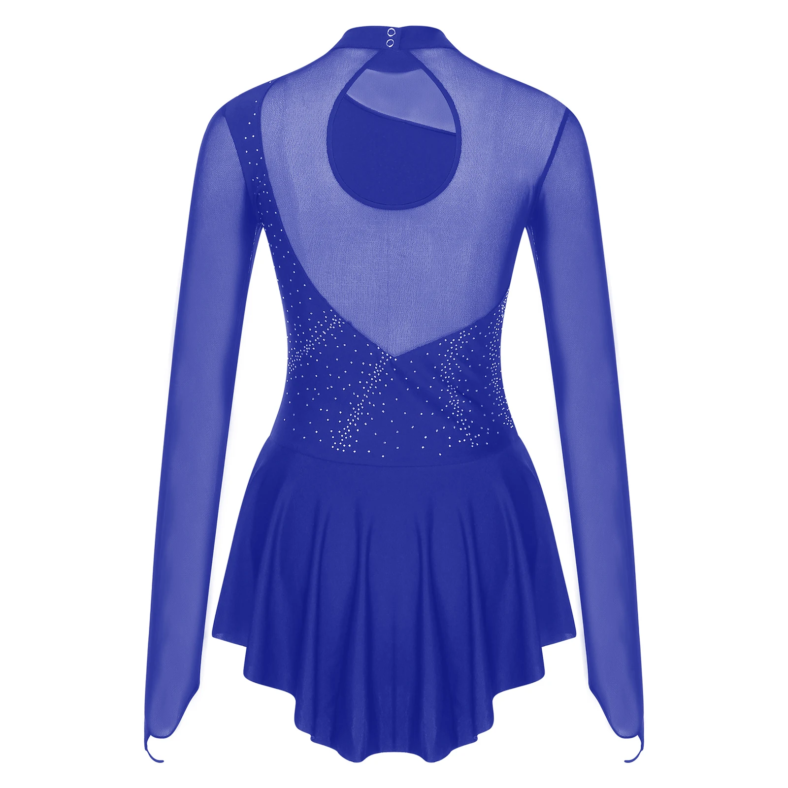 Traje de patinaje artístico para gimnasia con diamantes de imitación brillantes para mujer, vestido ajustado para danza lírica, Jersey de Ballet con falda transparente