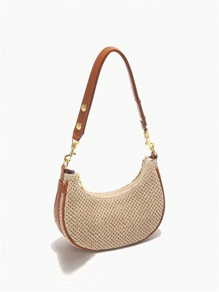 New summer fashion simple straw moon bag, shoulder bag, armpit bag