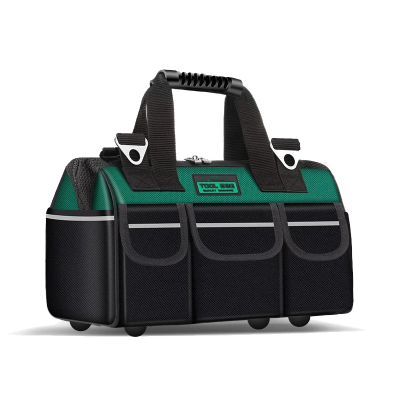 33x21x25cm Large Tool Bag Waterproof Oxford Heavy Duty Storage Pockets Anti Slip Bottom Mechanic Hardware Tools Set Green