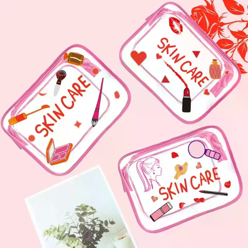 Convenient Transparent Makeup Bag Cartoon Pattern Multi-functional Drastring Storage Bag Large Capacity Cosmetics Bag