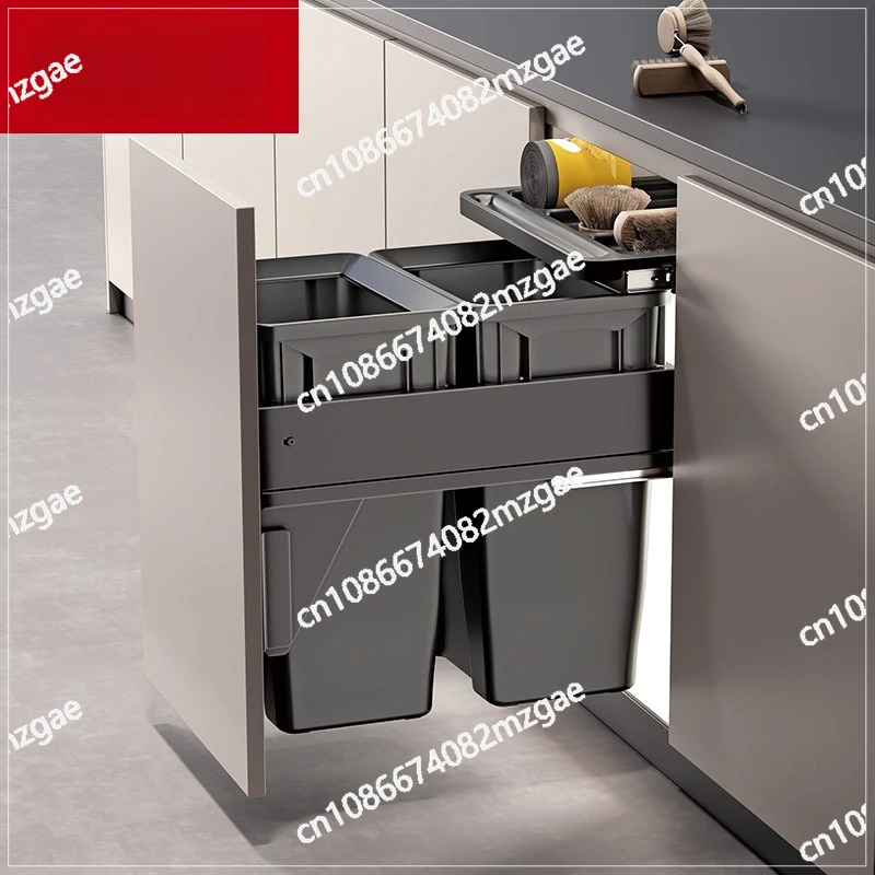 Kitchen cabinet embedded trash can embedded type with lid concealed invisible built-in double bucket classification resistance