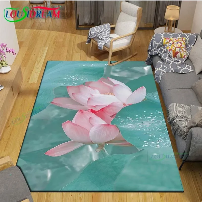 

3D Fashion Lotus Printed Carpets Living Room Anti-Skid Area Rug Kids Bedroom Mats Yoga Mat Large Tea Room Carpet Decor Gift