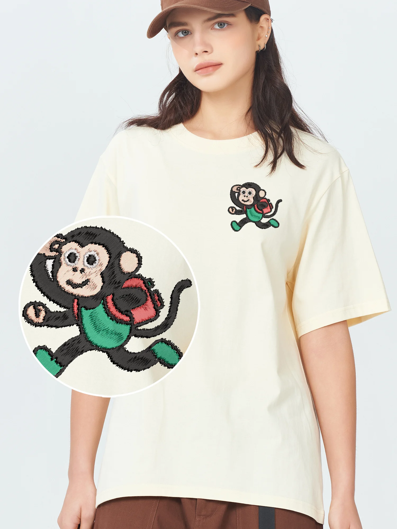 

Carrying Bag Monkey Embroidered T Shirts Unisex Summer Classic Tshirt Oversized Loose Fit Funky Embroidery Clothes​