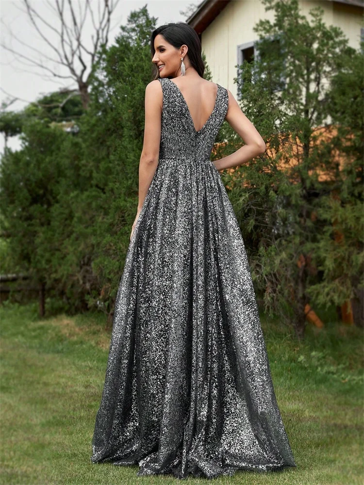 Luxury V-neck Sequins Evening Dress For Long Elegant Women Mermaid Party Mermaid Prom 2025 Split Cocktail Dress