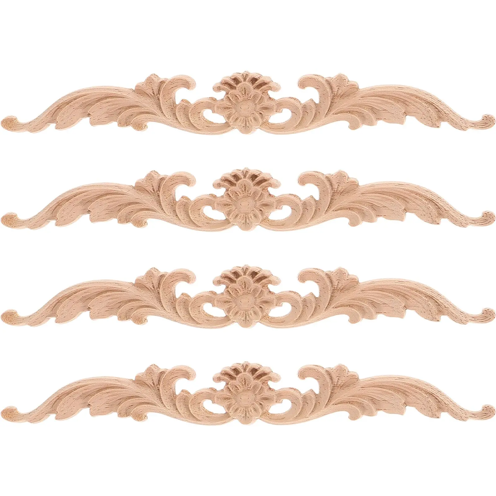 

4 Pcs Wood Carving Appliques Unpainted European Style Decorative Furniture Carving Decal Creative Design Safe Use Fine Polishing