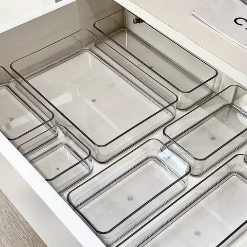 4PCS Desk Drawer Organizers Set Makeup Organizer Plastic Makeup Storage Clear Transparent Storage Box for Office Bathroom